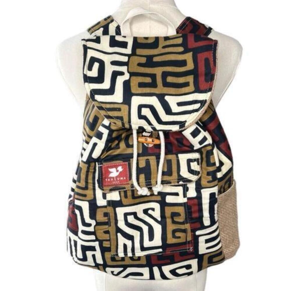Unisex Taaluma Brown Red & Cream Geometric Print Drawstring‎ Backpack